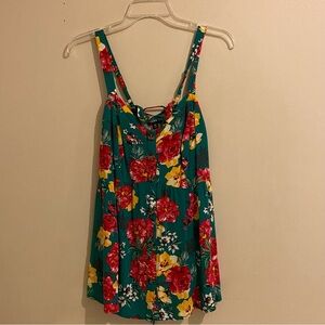 Torrid Floral Sleeveless Pullover Babydoll V Neck Button Tunic Top 00 (M/L)